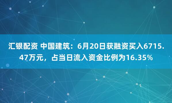 汇银配资 中国建筑：6月20日获融资买入6715.47万元，占当日流入资金比例为16.35%